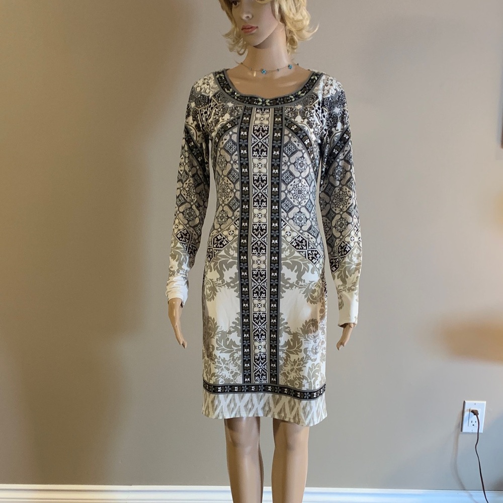 Hale Bob Black and Cream Long Sleeve Dress size XS